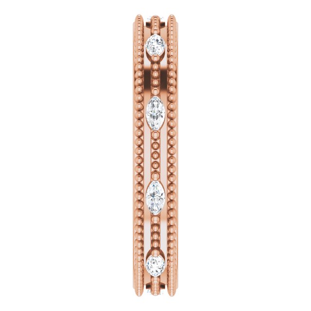 14K Gold Natural Diamond Beaded Band – 1/3 CTW - Rose Gold - view 9
