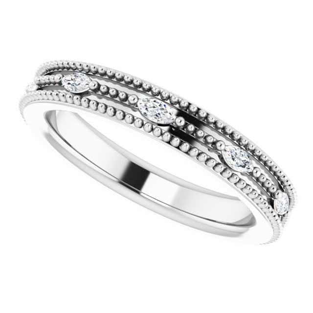 14K Gold Natural Diamond Beaded Band – 1/3 CTW - White Gold - view 10