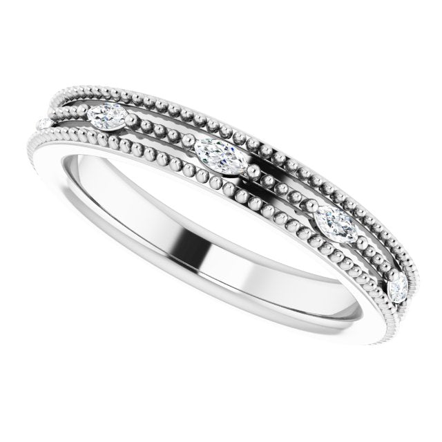 14K Gold Natural Diamond Beaded Band – 1/3 CTW - White Gold - view 10