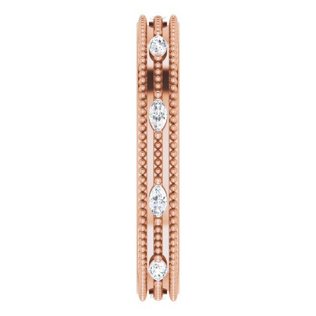 14K Gold Natural Diamond Beaded Band – 1/3 CTW - Rose Gold - view 9