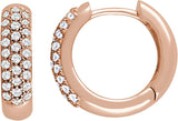 14K Gold Round Natural Diamond Pavé-Style Hoop Earrings - Rose Gold