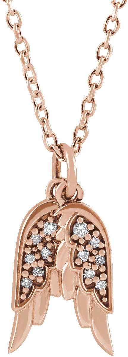 14K Gold Accented Angel Wings Necklace or Pendant - Rose Gold
