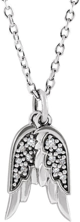 Platinum Accented Angel Wings Necklace or Pendant