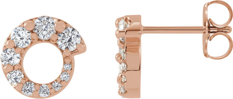 14K Gold Round Natural Diamond Graduated Circle Earrings - Rose Gold