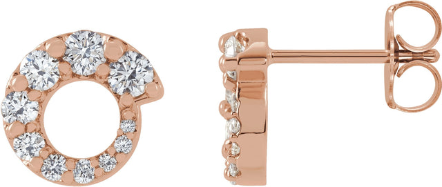 14K Gold Round Natural Diamond Graduated Circle Earrings - Rose Gold