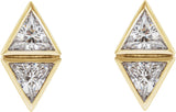 14K Gold Triangle Natural Diamond Two-Stone Bezel-Set Earrings - Yellow Gold - view 2