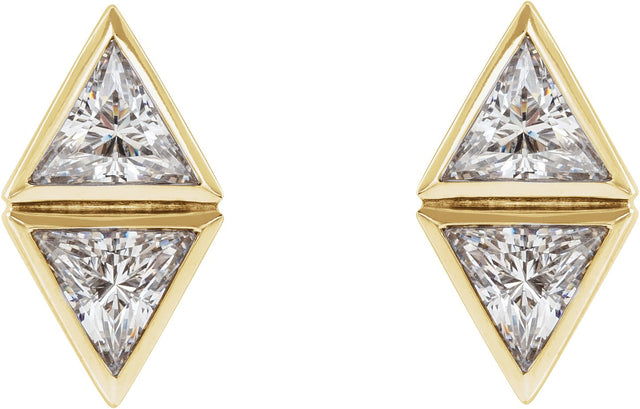 14K Gold Triangle Natural Diamond Two-Stone Bezel-Set Earrings - Yellow Gold - view 2