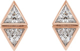 14K Gold Triangle Natural Diamond Two-Stone Bezel-Set Earrings - Rose Gold - view 2