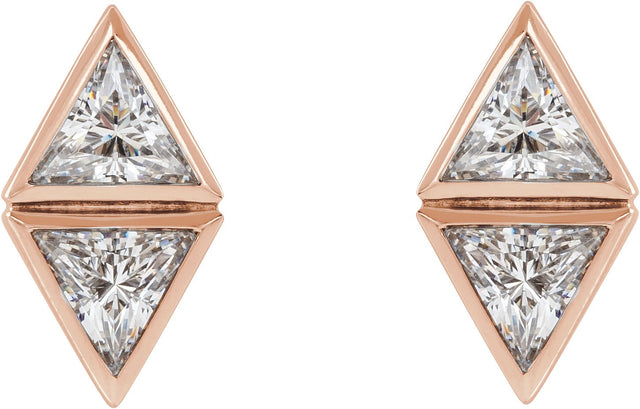14K Gold Triangle Natural Diamond Two-Stone Bezel-Set Earrings - Rose Gold - view 2