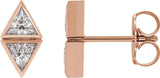 14K Gold Triangle Natural Diamond Two-Stone Bezel-Set Earrings - Rose Gold