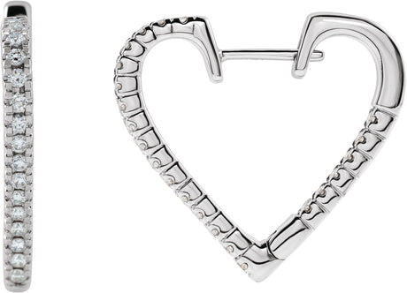 14K Gold Inside-Outside Heart Hoop Earrings - White Gold