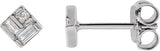 14K Gold Straight Baguette Natural Diamond Geometric Earrings - White Gold
