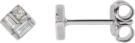 14K Gold Straight Baguette Natural Diamond Geometric Earrings - White Gold