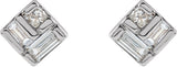 14K Gold Straight Baguette Natural Diamond Geometric Earrings - White Gold - view 2