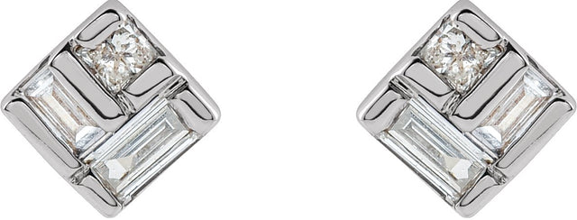 14K Gold Straight Baguette Natural Diamond Geometric Earrings - White Gold - view 2