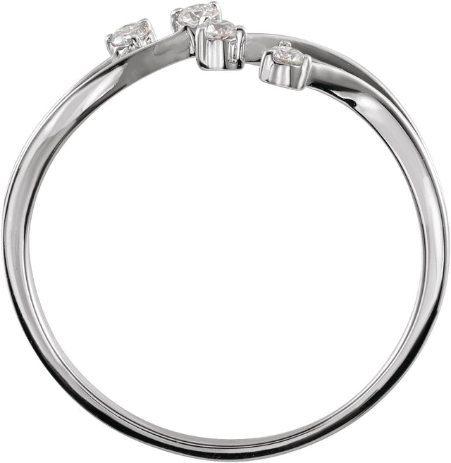 14K Gold Round Natural Diamond Bypass Ring – 1.8mm Stones - White Gold - view 2