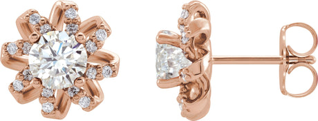 14K Gold Natural Diamond Round 4-Prong Halo-Style Twist Earrings - Rose Gold