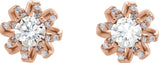 14K Gold Natural Diamond Round 4-Prong Halo-Style Twist Earrings - Rose Gold - view 2