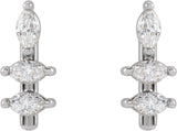 14K Gold Natural Diamond Marquise Bar Earrings - White Gold - view 2