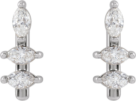 Platinum Natural Diamond Marquise Bar Earrings - view 2