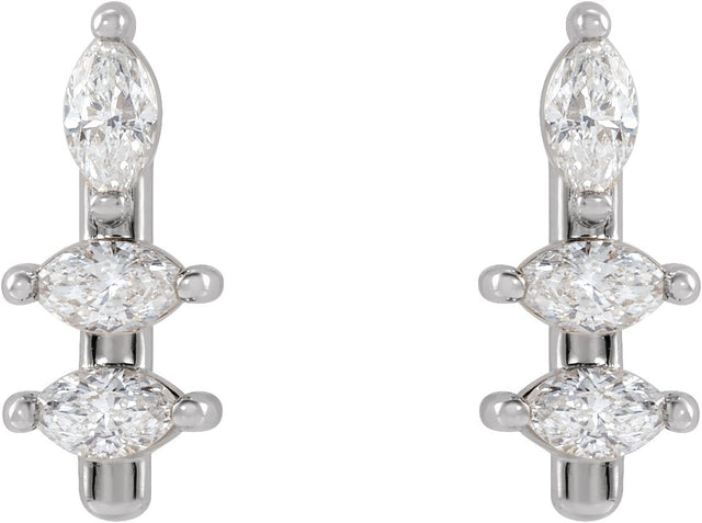 Platinum Natural Diamond Marquise Bar Earrings - view 2