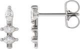 14K Gold Natural Diamond Marquise Bar Earrings - White Gold