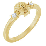 14K Gold Round Natural Diamond Seashell Ring - Yellow Gold