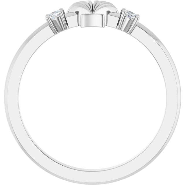 14K Gold Round Natural Diamond Seashell Ring - White Gold - view 2