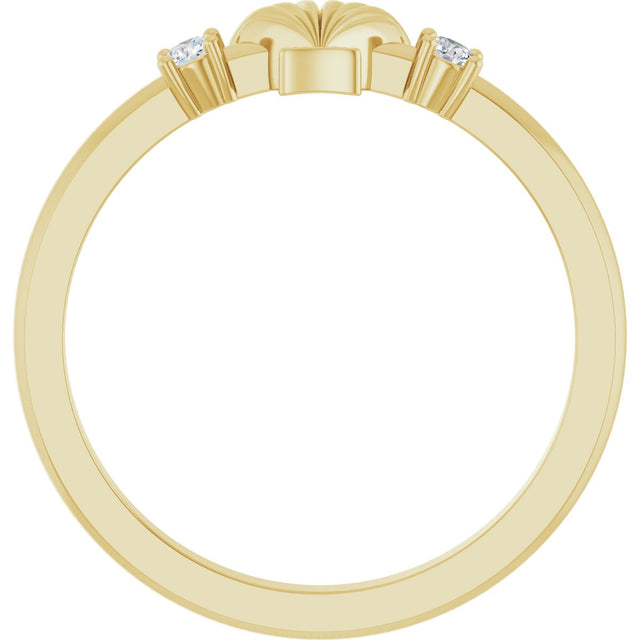 14K Gold Round Natural Diamond Seashell Ring - Yellow Gold - view 2