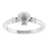 14K Gold Round Natural Diamond Seashell Ring - White Gold - view 3