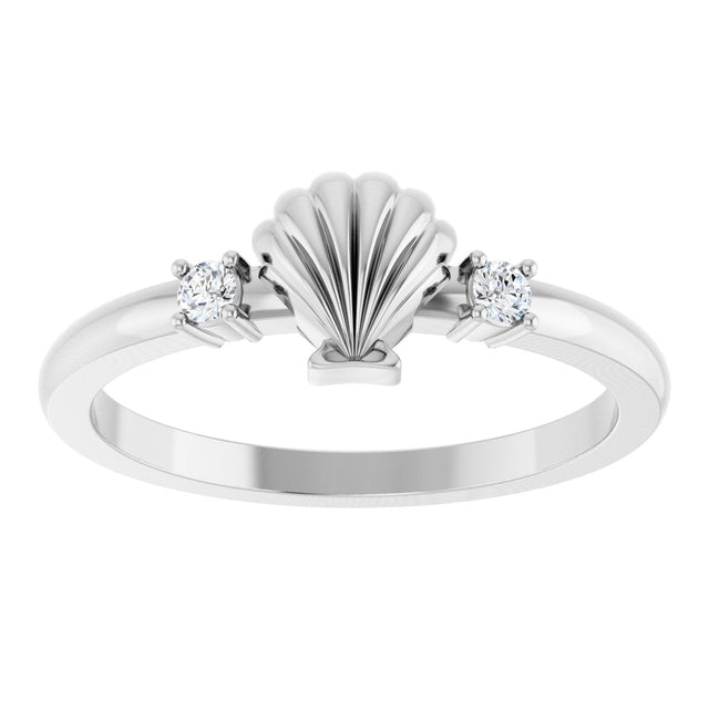 14K Gold Round Natural Diamond Seashell Ring - White Gold - view 3