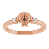 14K Gold Round Natural Diamond Seashell Ring - Rose Gold - view 3