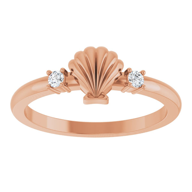 14K Gold Round Natural Diamond Seashell Ring - Rose Gold - view 3