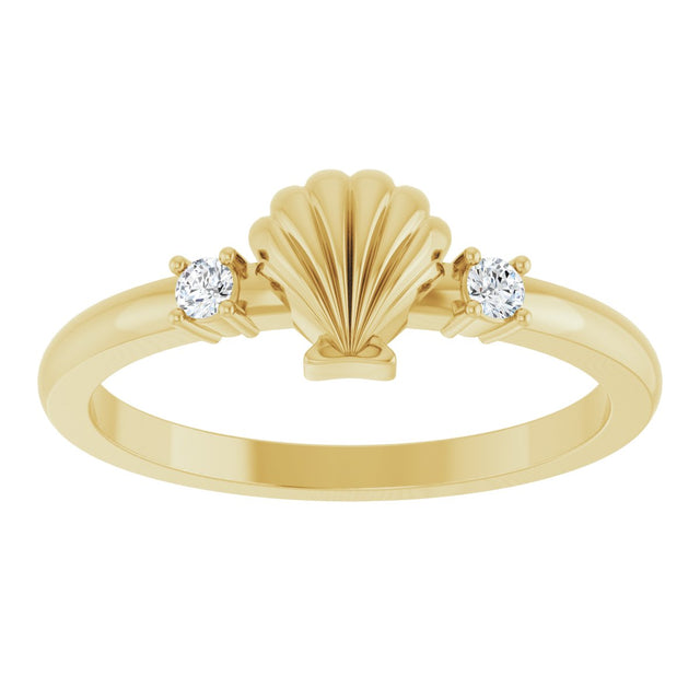 14K Gold Round Natural Diamond Seashell Ring - Yellow Gold - view 3