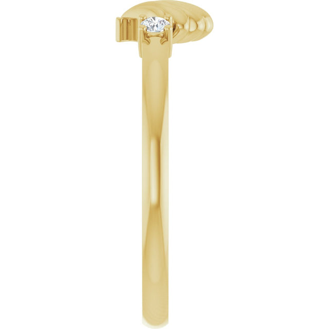 14K Gold Round Natural Diamond Seashell Ring - Yellow Gold - view 4