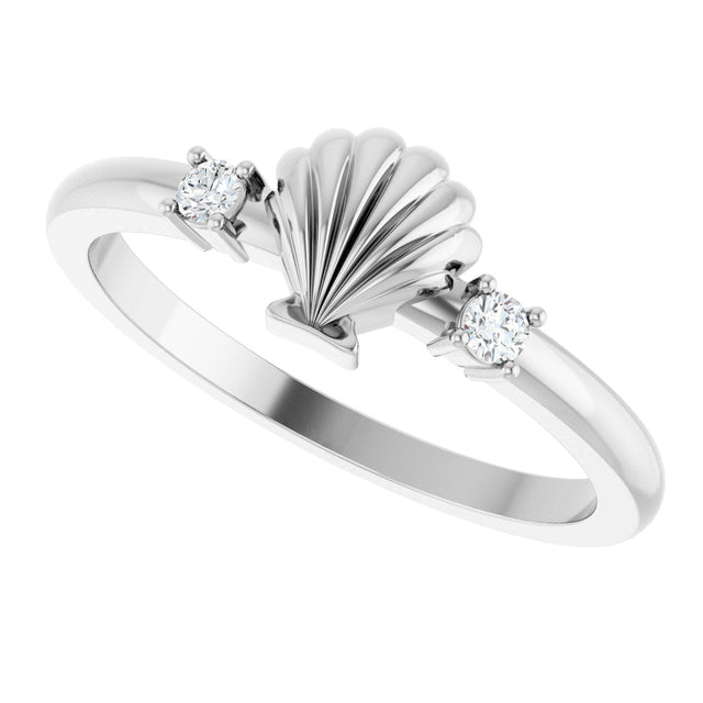 Platinum Round Natural Diamond Seashell Ring - view 5