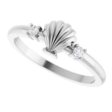 14K Gold Round Natural Diamond Seashell Ring - White Gold - view 5