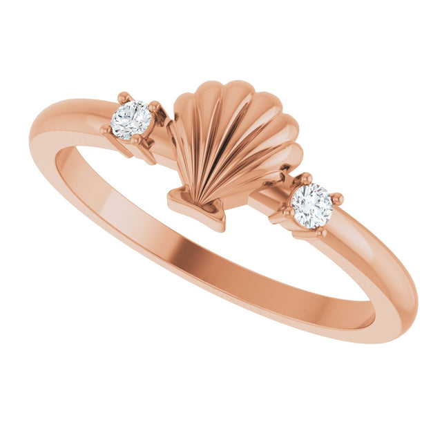 14K Gold Round Natural Diamond Seashell Ring - Rose Gold - view 5