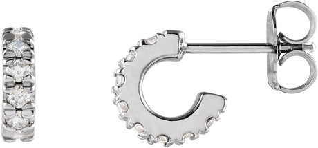 14K Gold Round Lab-Grown Diamond French-Set Hoop Earrings - White Gold