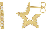 14K Gold Round Natural Diamond Star Hoop Earrings - Yellow Gold