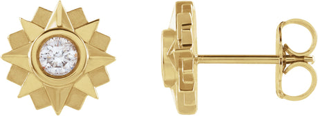 14K Gold Round Natural Diamond Sun Earrings - Yellow Gold
