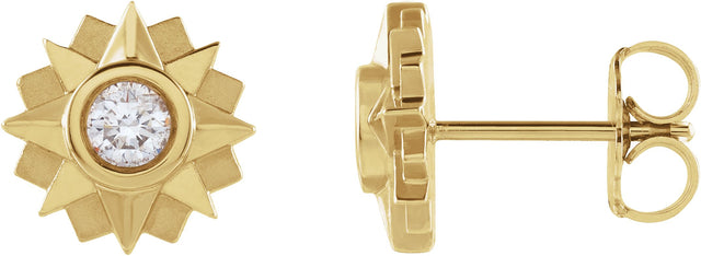 14K Gold Round Natural Diamond Sun Earrings - Yellow Gold