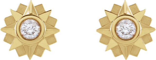 14K Gold Round Natural Diamond Sun Earrings - Yellow Gold - view 2