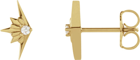 14K Gold Round Natural Diamond Accented Starburst Earrings - Yellow Gold
