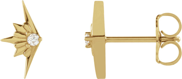 14K Gold Round Natural Diamond Accented Starburst Earrings - Yellow Gold