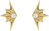 14K Gold Round Natural Diamond Accented Starburst Earrings - Yellow Gold - view 2