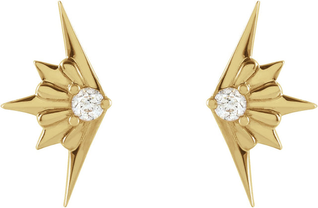 14K Gold Round Natural Diamond Accented Starburst Earrings - Yellow Gold - view 2