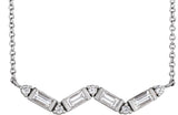 Platinum Straight Baguette Natural Diamond Accented Baguette Bar Necklace