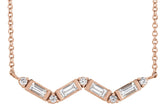 14K Gold Straight Baguette Natural Diamond Accented Baguette Bar Necklace - Rose Gold