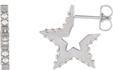 Platinum Round Natural Diamond Star Hoop Earrings